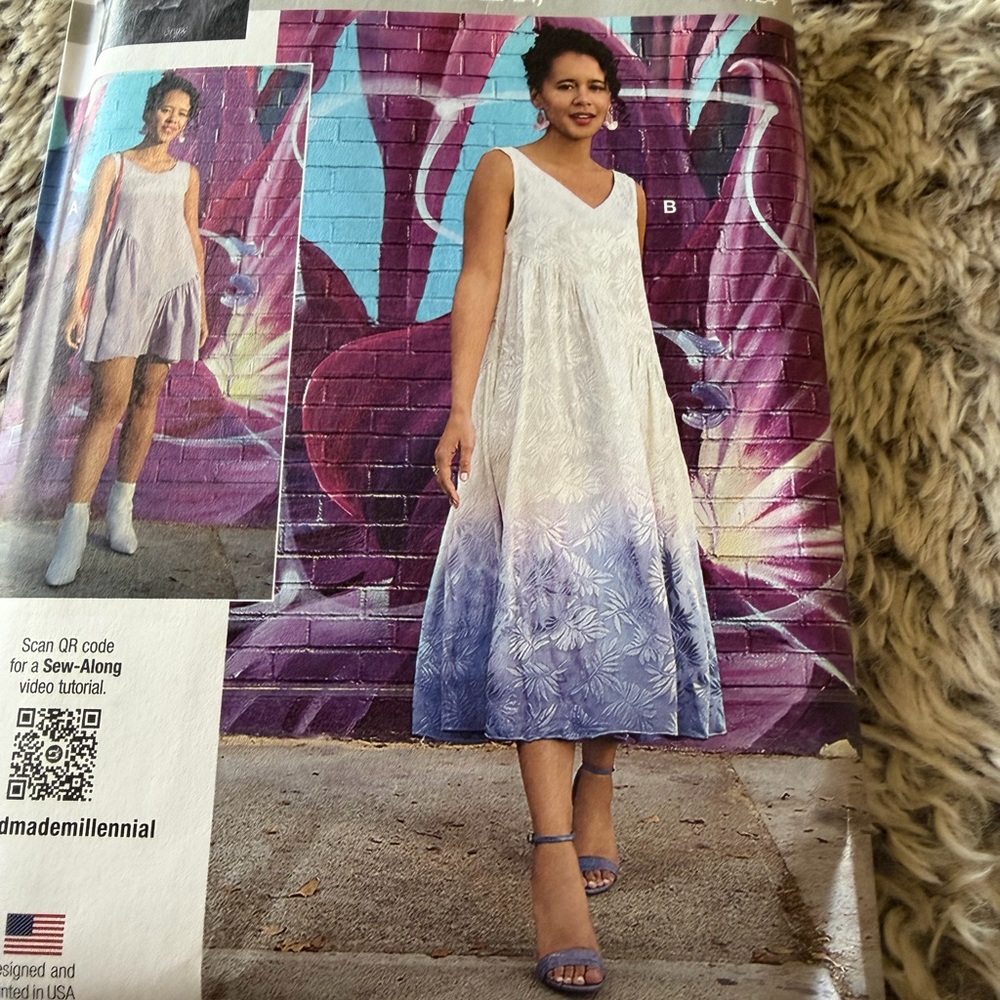 Vogue White and Purple Midi Dress
